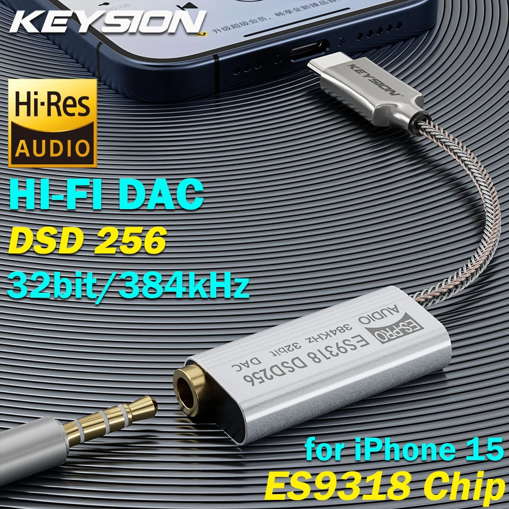 KEYSION ES9318 DSD256 HIFI DAC Headphone Amplifier USB Type C to 3.5mm Audio Adapter 32bit 384kHz Decoder for iPhone 15 Pro Max