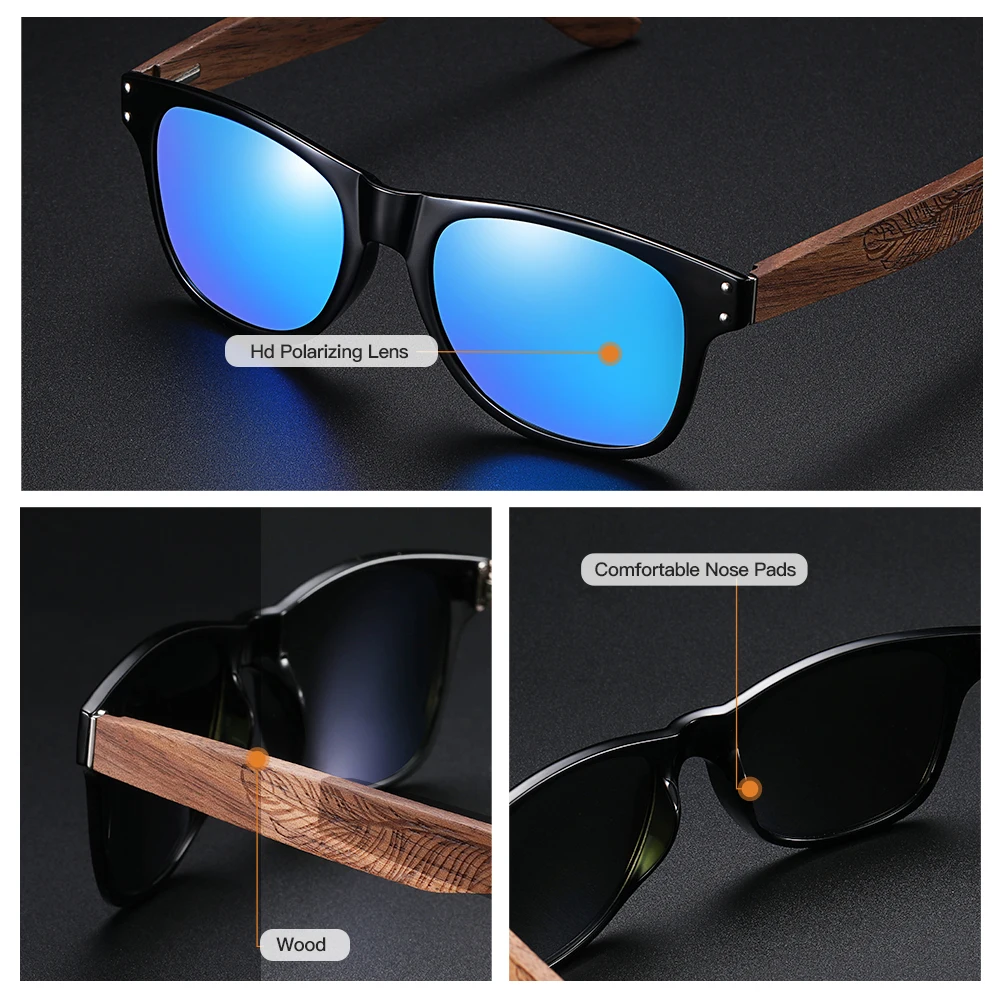 GM Natural Wooden Sunglasses Men Polarized Fashion Sun Glasses Original Wood 8001