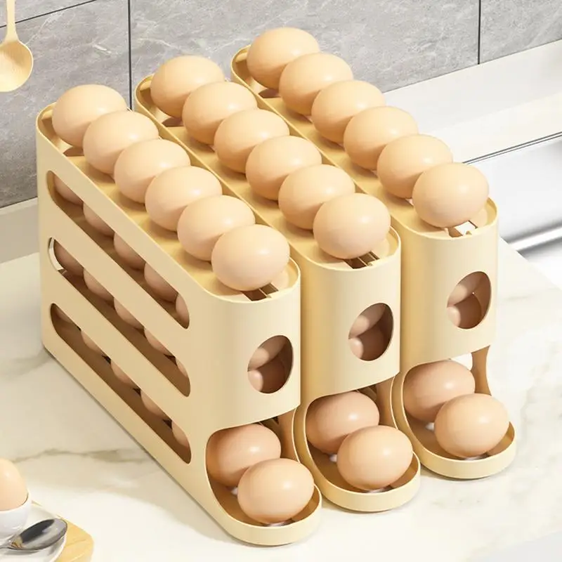 4 Tier Egg Storage Rack Automatic Scrolling Egg Rack Holder Egg Holder and Organizer for Egg Storage Space-Saving 30 Eggs