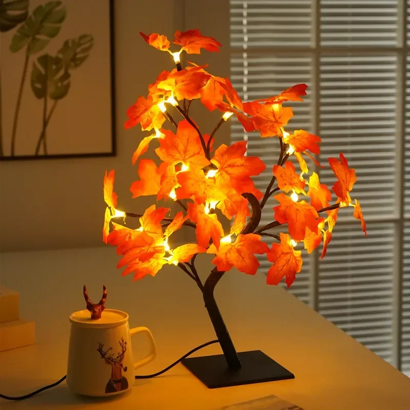 Imagem -05 - Usb Operado Tree Night Light Maple Leaf Lamp Fairy Flower Árvore Maple Leaf Presentes para Festa de Halloween Decoração de Halloween