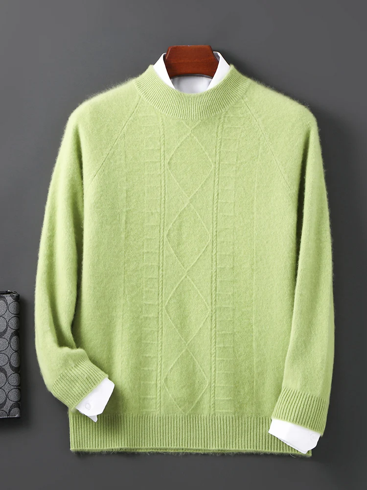 

New Men Leisure 100% Merino Wool Sweater Mock Collar Knit Pullover Autumn Winter Cashmere Clothing Casual Business Jacquard Top
