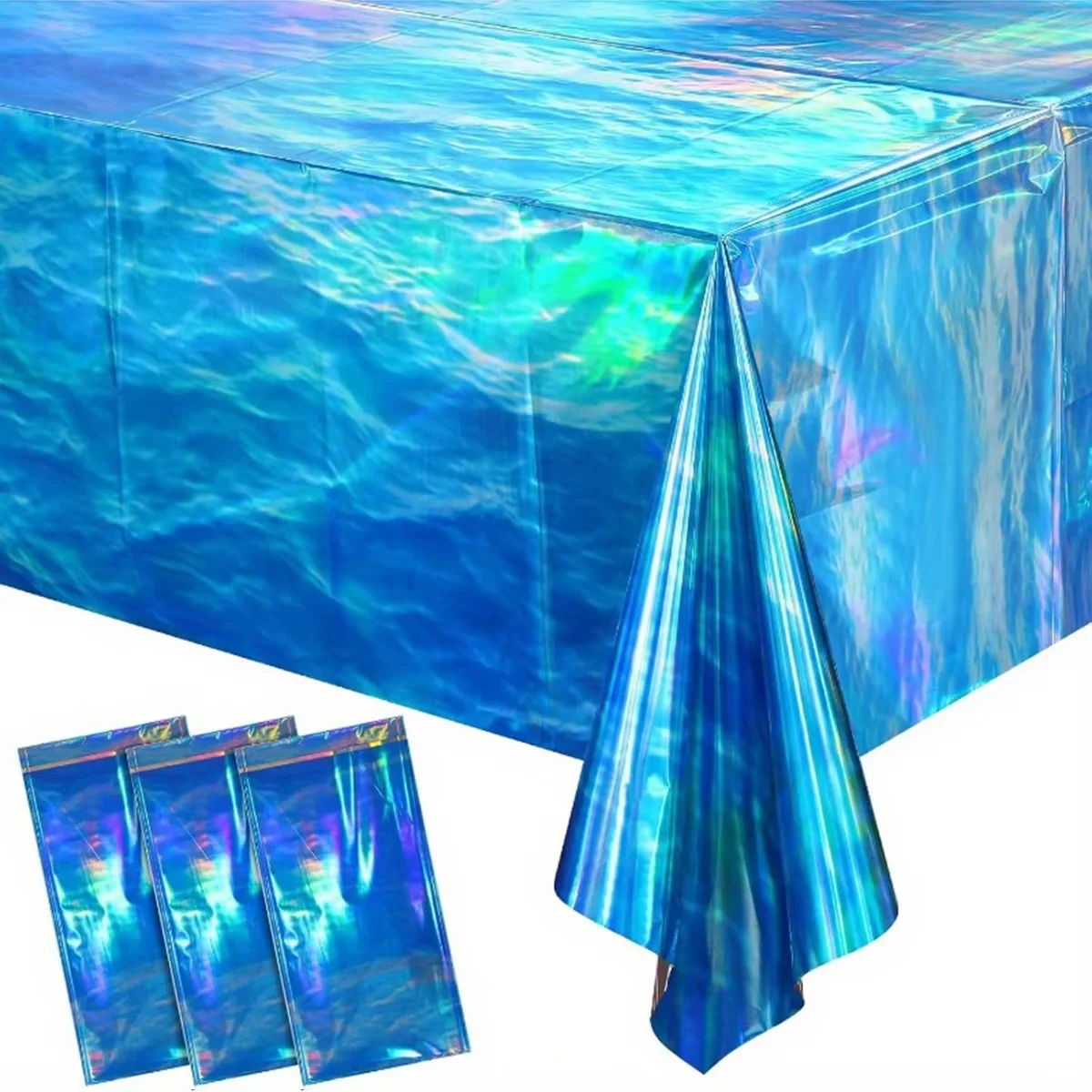 1/2/3/5pcs Ocean Wave Rainbow Tablecloth Reflective Blue  Disposable Tablecloth Decoration Supplies