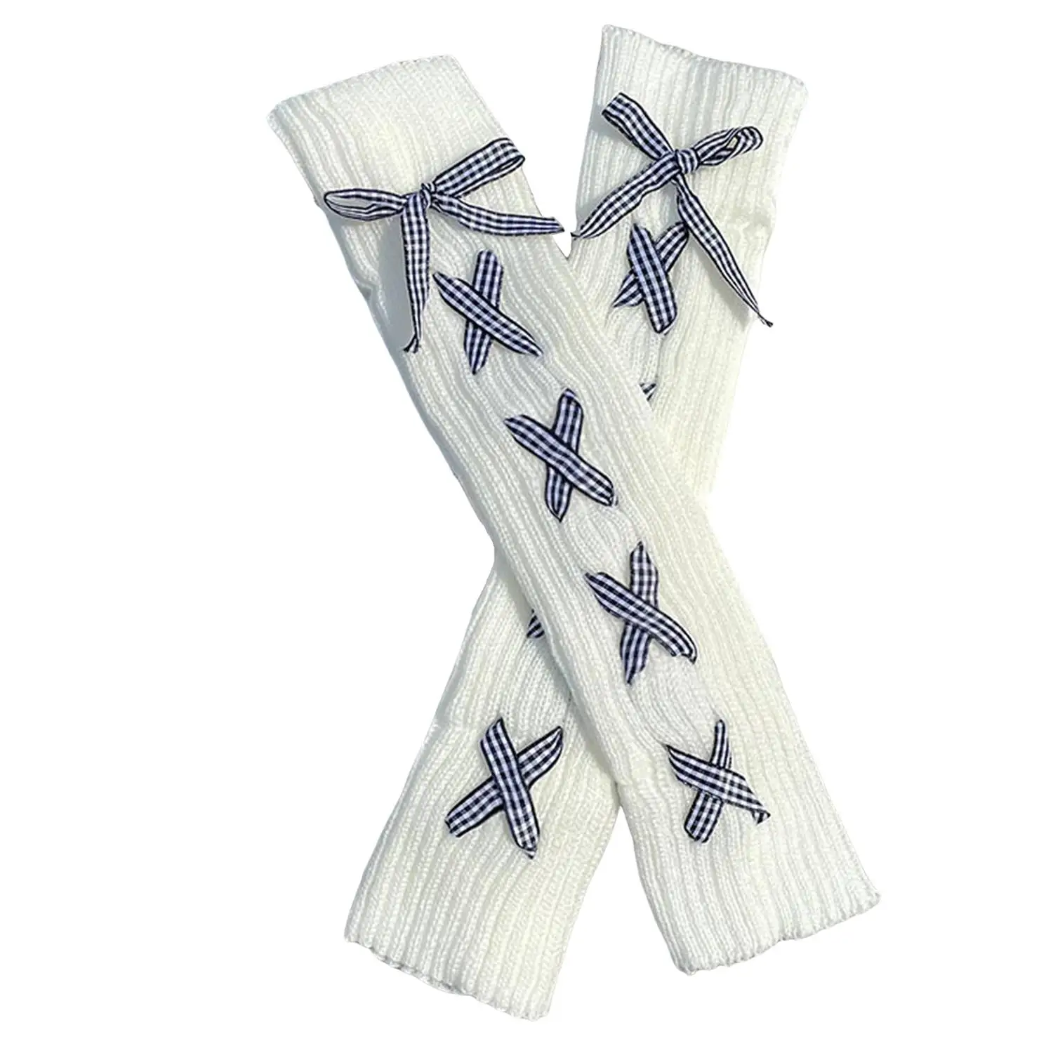 

1Pair Woman Leg Warmers Autumn And Winter Ribbon Lolita Black Knee Warmers Long Socks JK Knitted Girl White Leg Warmers