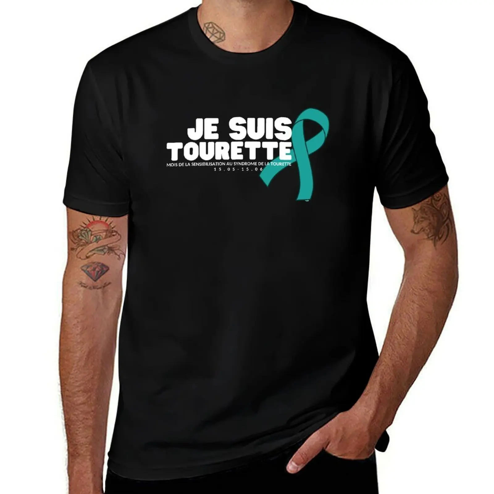 Футболка с белыми надписями I am Tourette, повседневная футболка больших размеров.