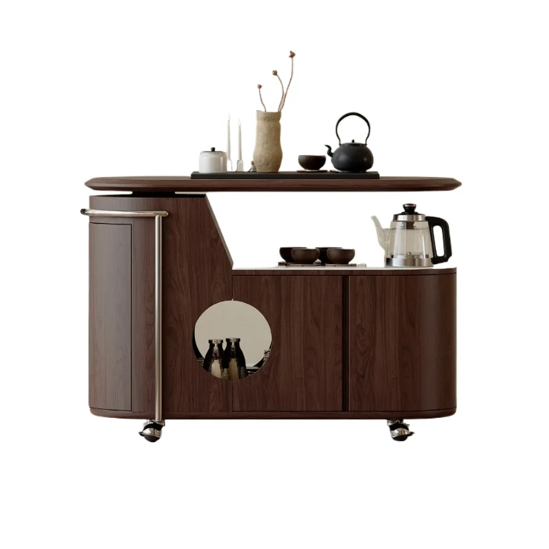 

Medieval style tea cart mobile small tea table, black walnut balcony rotating tea table, living room home