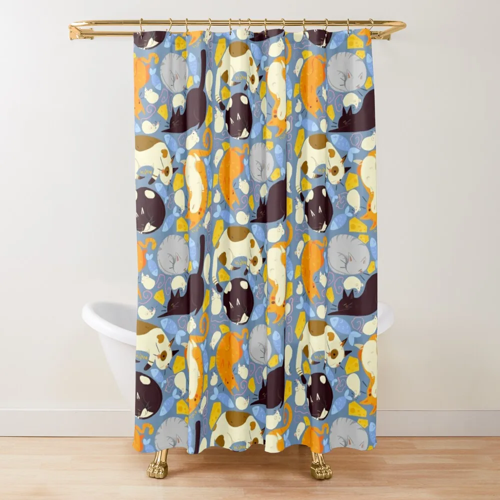 

Cute Cat and Mouse Pattern Shower Curtain Bathtub Washable Waterproof Fabric Shower For The Bathroom Curtain