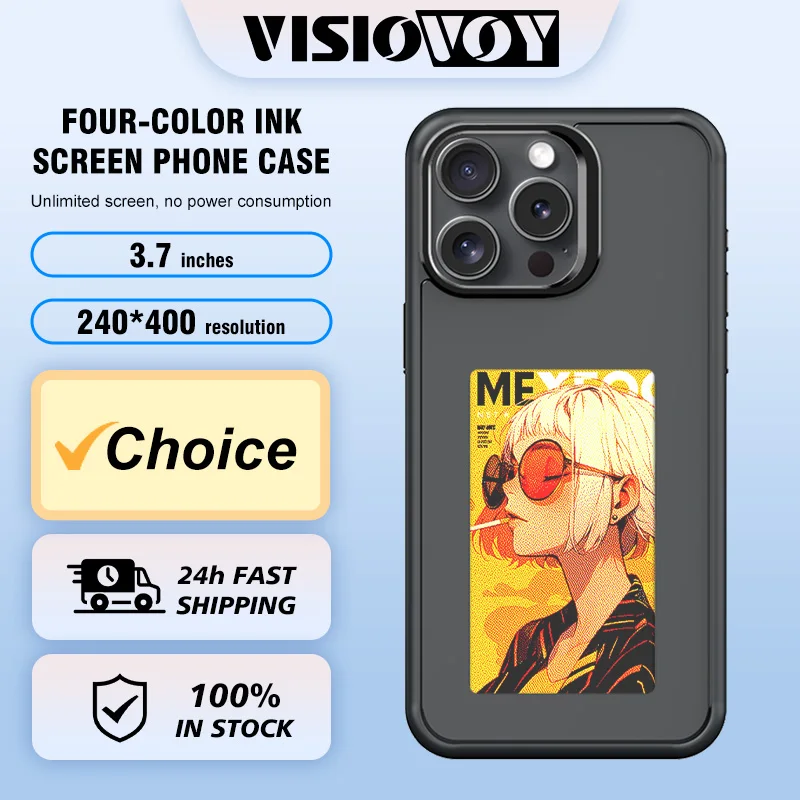 NFC Function Smart Phone Case For iphone 16 15 14 13 Pro Max E ink 4 Color Screen DIY Fashion Phone Cover Cartoon Girl New Funda