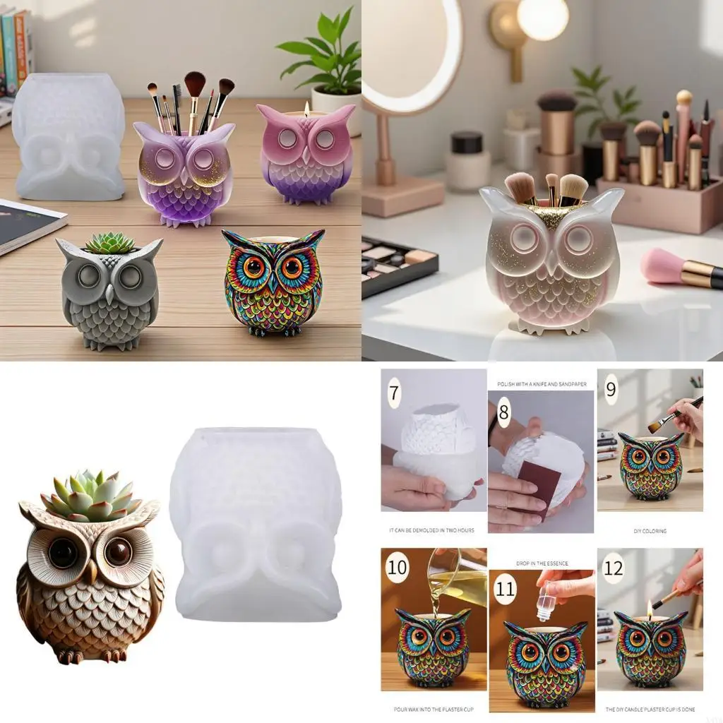 

X4YA Reusable Owl Shaped Silicone Mold Multi Purpose Design For Concrete Plaster Crafts And Holders