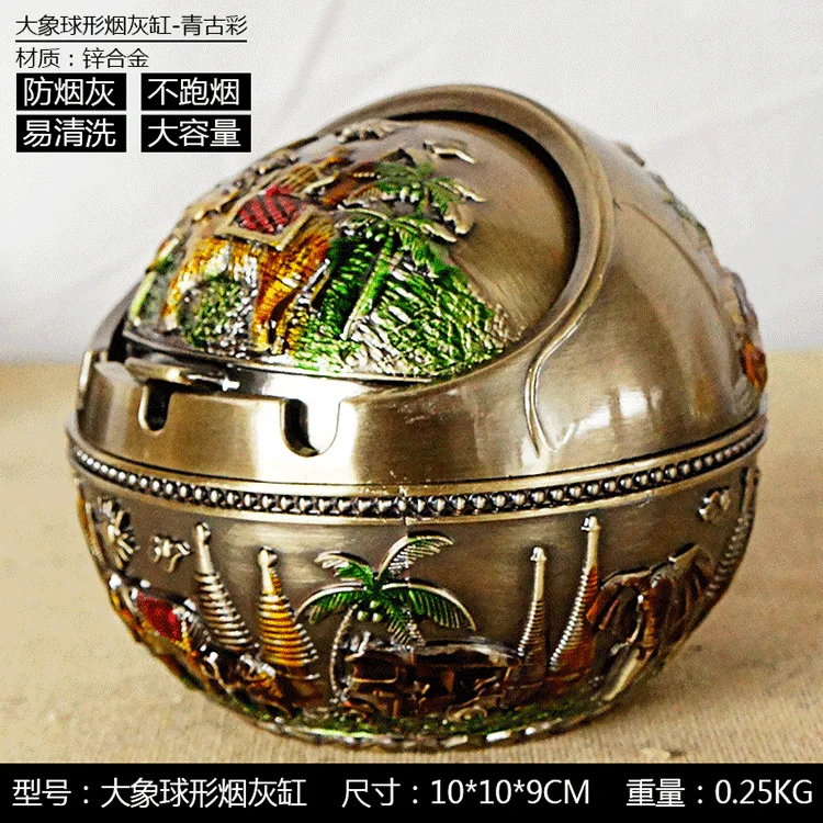 Metal Ashtray, Spherical Elephant Painted Ashtray Ornaments. Creative Crafts Promotion Zinc Alloy High-end Decorative Gifts