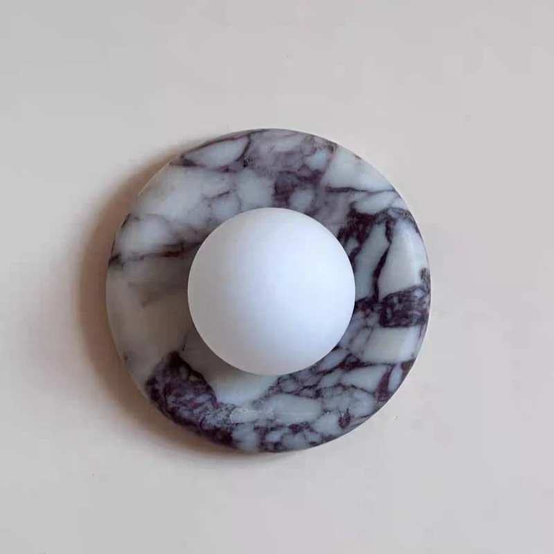 Round Real Stone Wall Light Home Decoration White Glass G9 Bulb For Indoor Bedroom Living Room Each One Different
