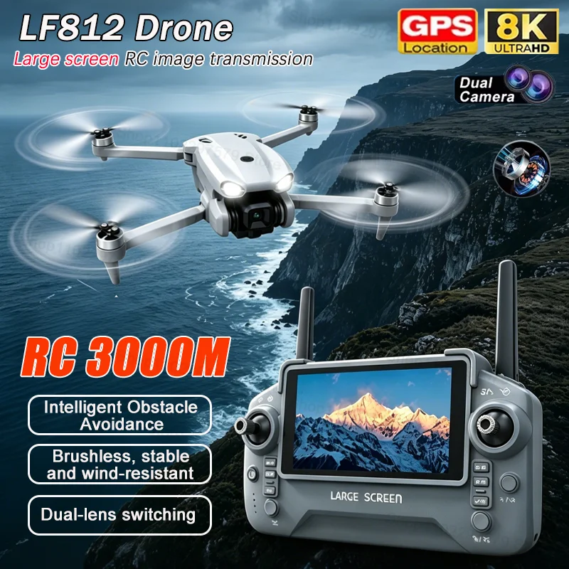 2026 LF812 8K Dual Camera Drone WiFi FPV Obstacle Avoidance Brushless Optical Flow Profession Quadcopter Toys Gift for Beginners