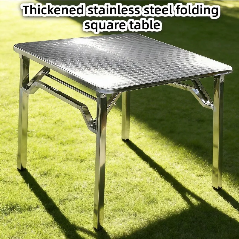 Stainless steel modern commercial folding thickened square dining table outdoor camping
