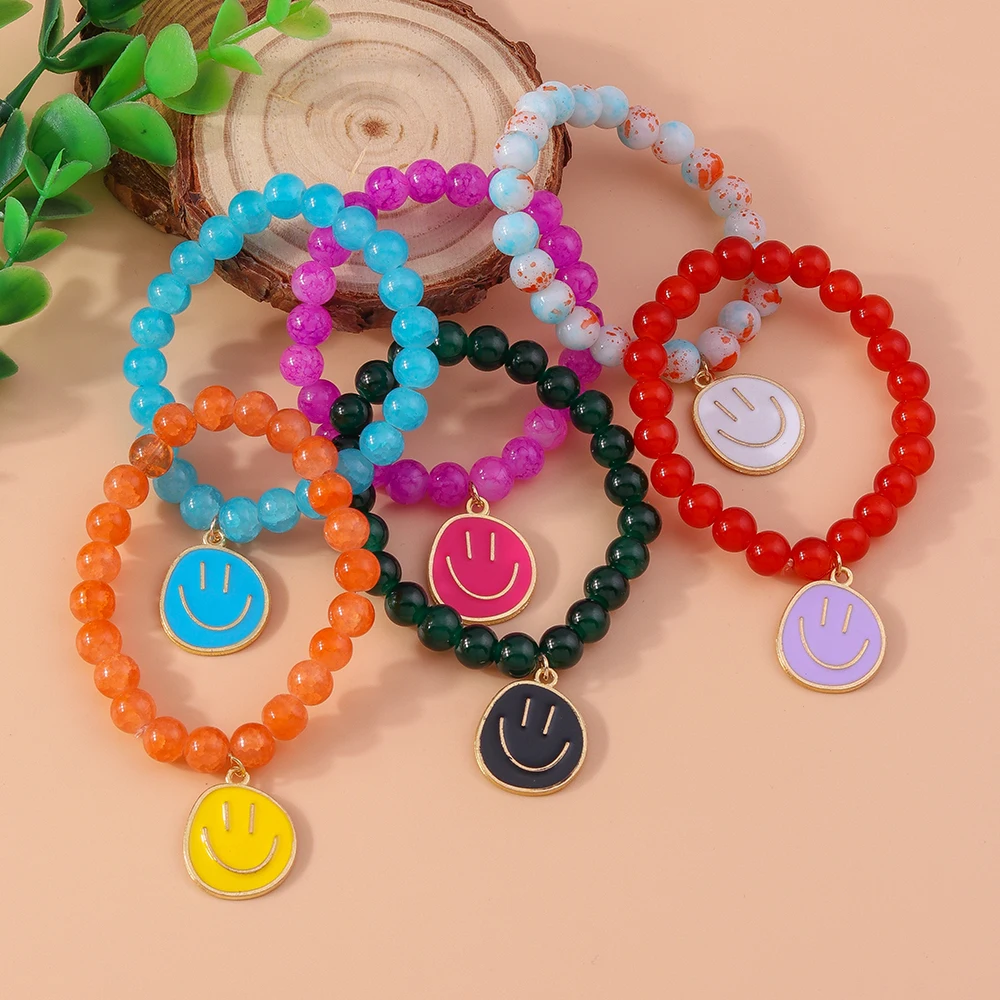 Aihua Böhmisches handgefertigtes buntes Perlenarmband für Frauen, süßes Lächeln-Gesicht, Charms-Armbänder, Mädchen, Party, Urlaub, Schmuck, Geschenke – Detail 1