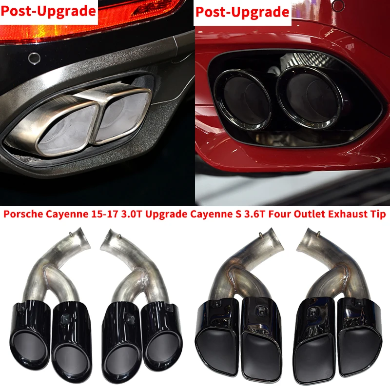 For Porsche Cayenne 92A Exhaust Tail Pipe 2015-2017 3.0T Rectangle Upgrade GTS Style  Four Outlet Round Black Plated Muffler Tip