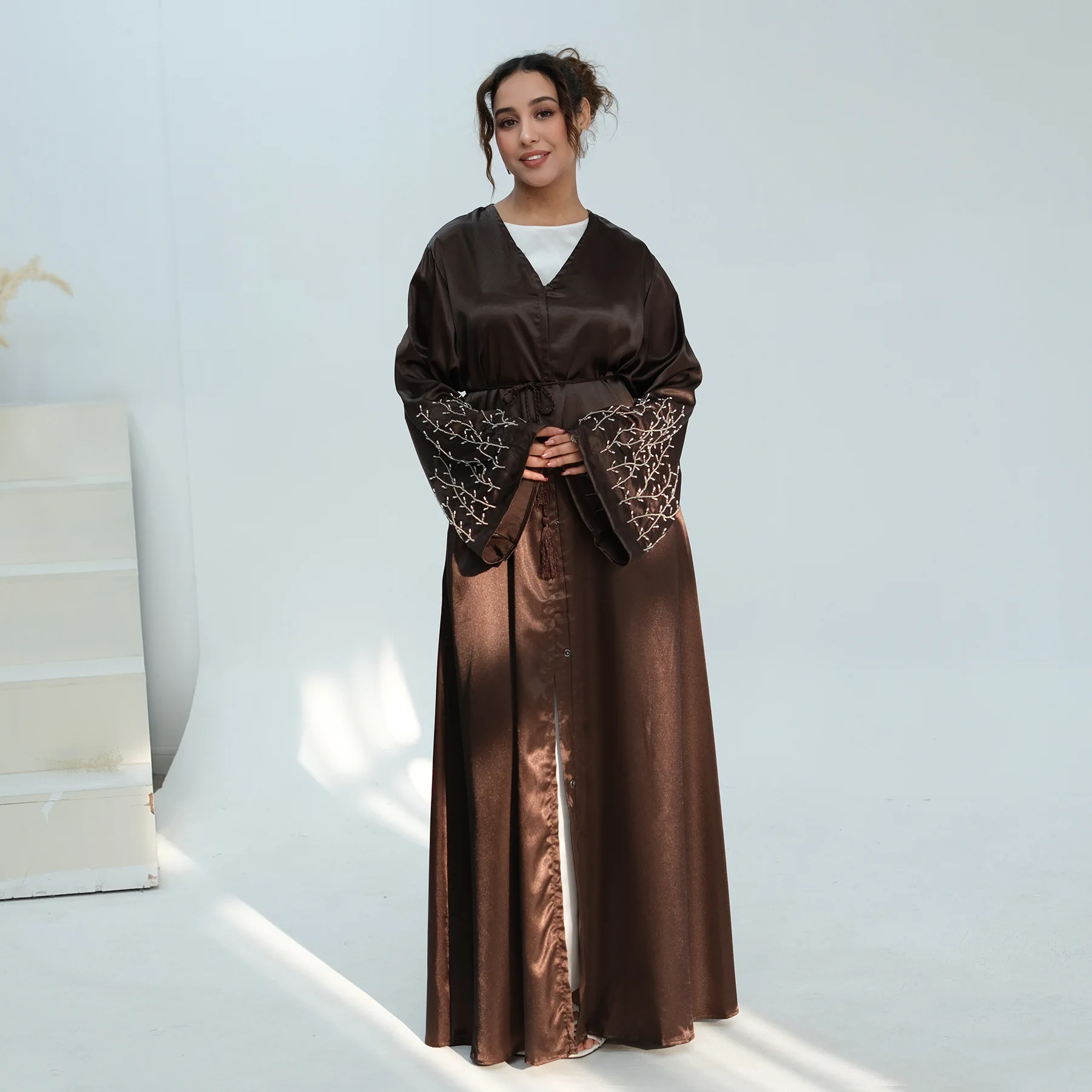 

Eid Beads Abaya Dubai Kaftan Women Muslim Dress Ramadan Kimono Cardigan Islam Clothing Kebaya Caftan Marocain Femme Robe Abayas