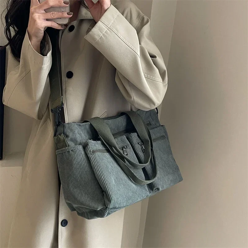 Large Capacity Corduroy Zipper Ladies Tote Bags 2024 High Quality Shoulder Bags on Sale Classics Concise Bags Bolso Mujer