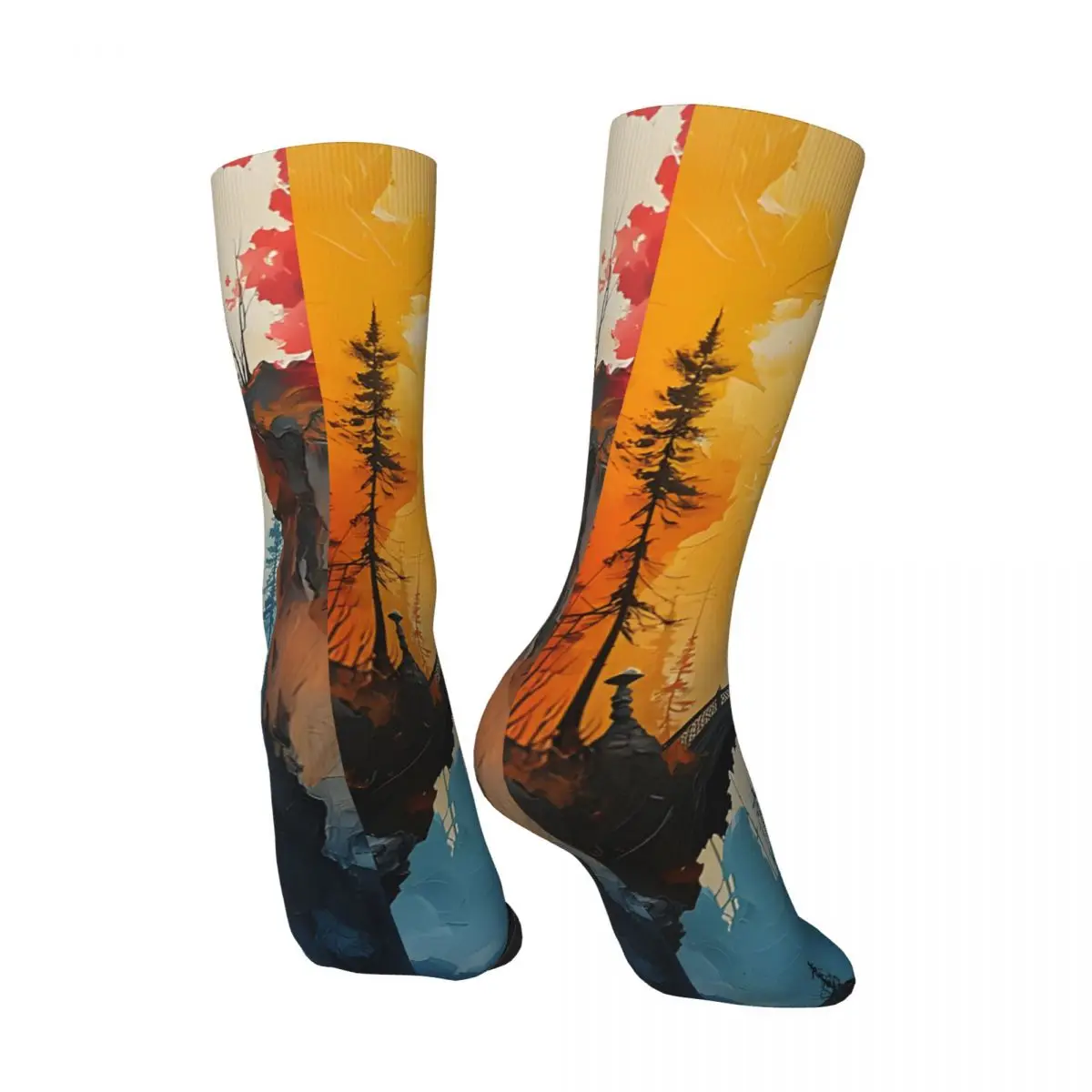 Crazy compression Pattern Beautiful Landscape Sock for Men Harajuku Quality Pattern Crew Sock Novelty