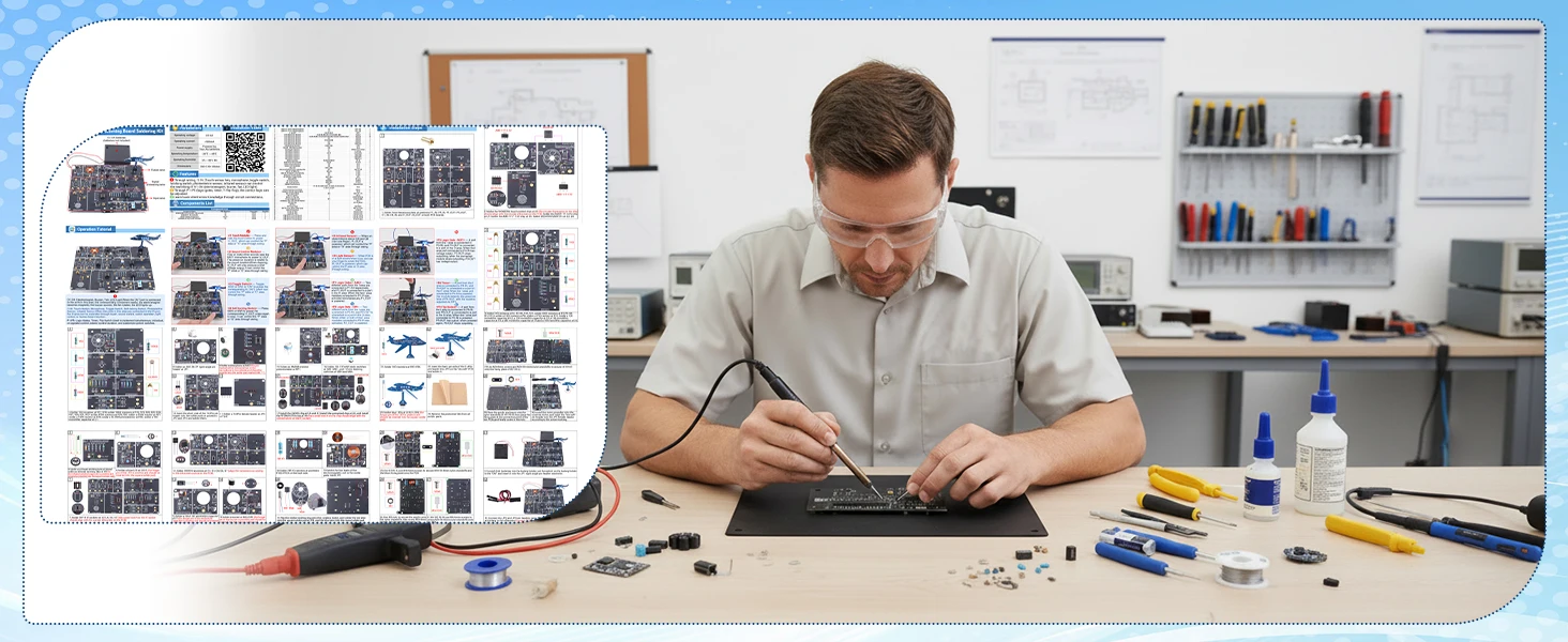 Kit de Soldadura para Aprendizaje Electrónico DIY, Placa de Experimentación STEM con Circuito Táctil/Sónico/Luminoso/IR,