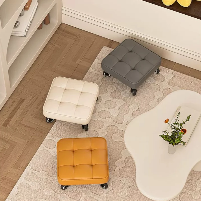 Household Small Stool With Wheels Universal Wheel Bench Living Room Pulley Low Ottoman Movable Stools Footrest Home Furniture