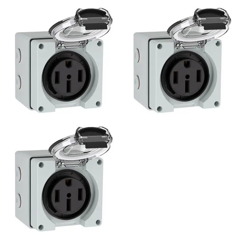 Exquisite-3X 50Amp Power Outlet Box,125/250Volt NEMA 14-50R Receptacle Outdoor Dustproof And Weatherproof For Electric Vehicles