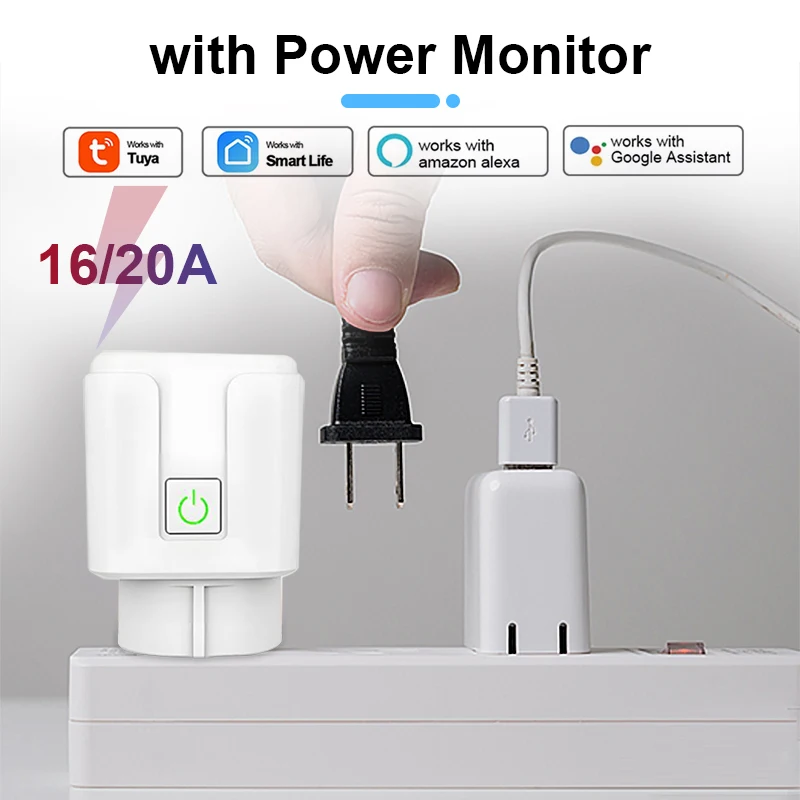 Imagem -04 - Tomada Elétrica Tuya com Vida Inteligente Monitor de Energia Tomada Temporizador Alexa Home Yandex Alice ue fr Wi-fi 20a 16a