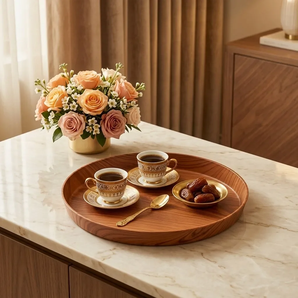 Round Plastic Serving Tray Stackable Food Trays for Eating Breakfast Serving Platter Decorative Tray Kitchen Dishes Tableware