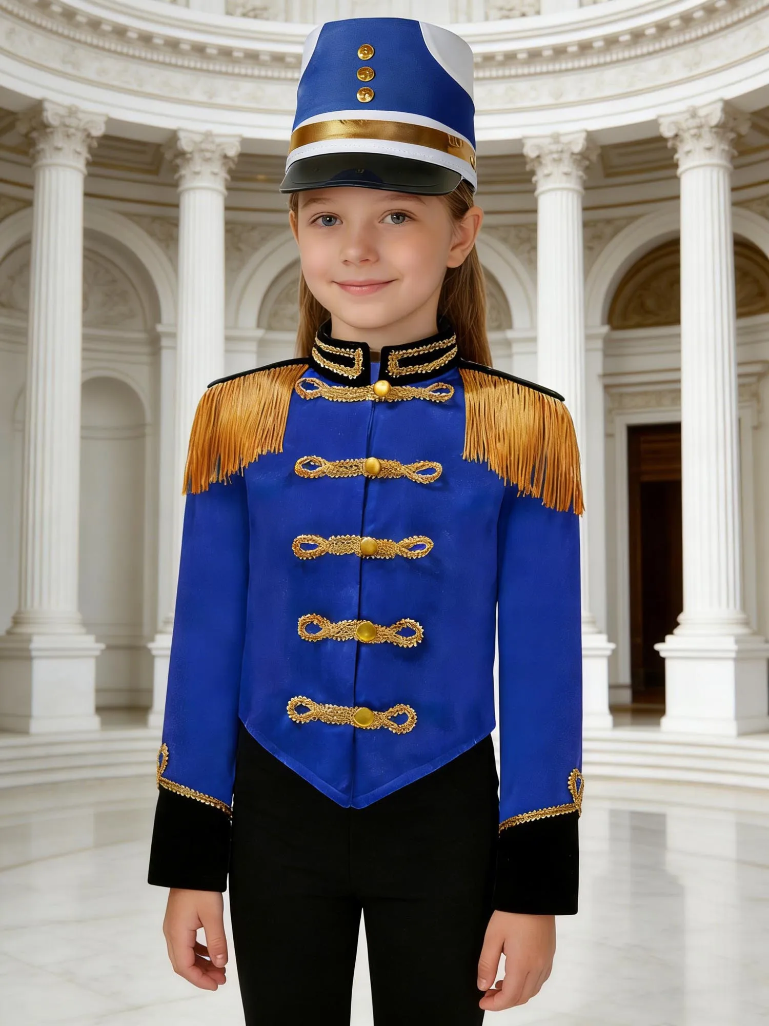 Kids Coats for Girls Drummer Conductor Performance Circus Costumes Marching Band Outfit Childs Tassel Shoulder Jacket with Hat