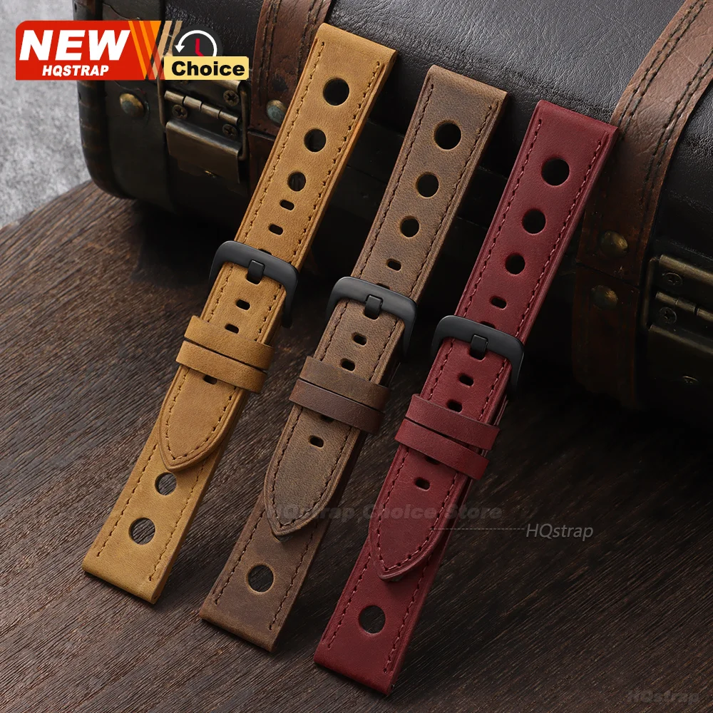 Neues Mattes Vintage-Uhrenarmband 18mm 20mm 22mm 24mm Rindsleder Schwarze Schnalle Lederarmband Smart-Armband für Seiko Armband für Omega – Detail 5
