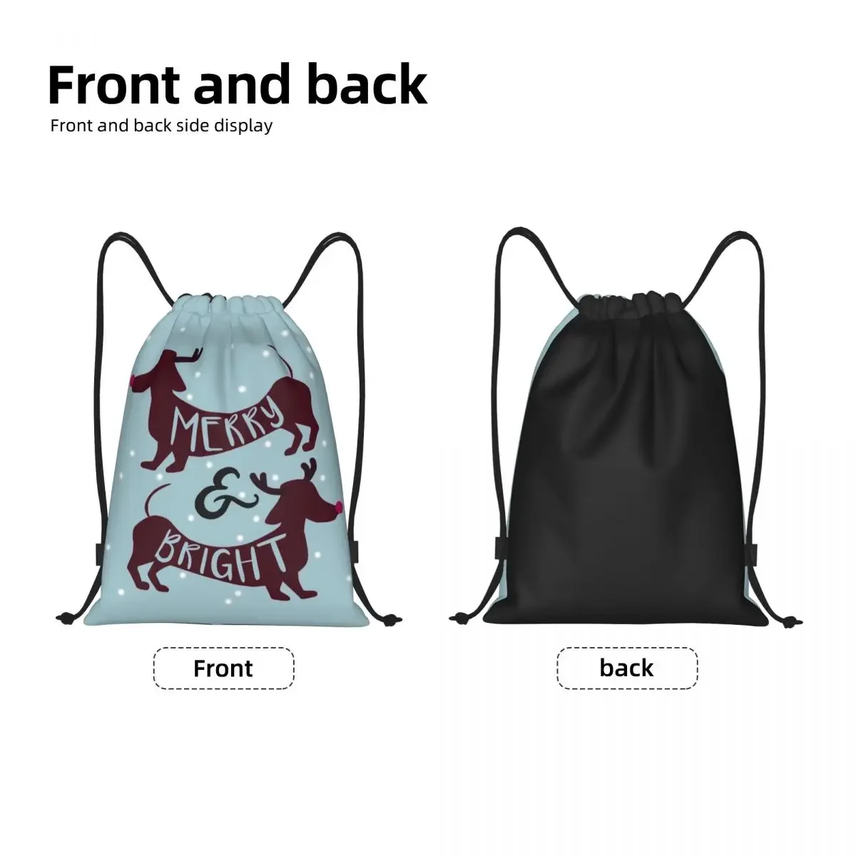 Custom Merry And Bright Christmas Dachshund Snow Drawstring Bag Women Men Lightweight Funny Pet Dog Sports Gym Storage Backpack