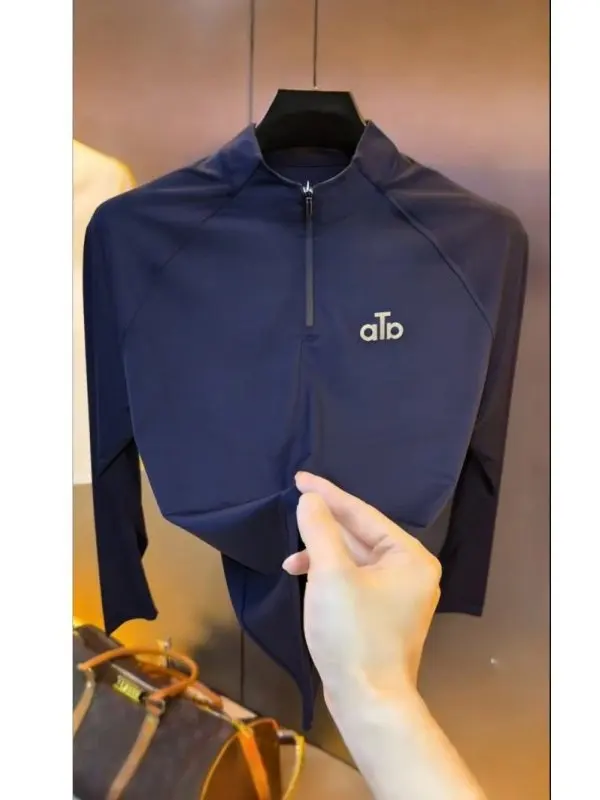 

Новая мужская футболка с длинным рукавом для активного отдыха, из дышащего полиэстера, повседневная, с застежкой-молнией, круглый вырез горловины