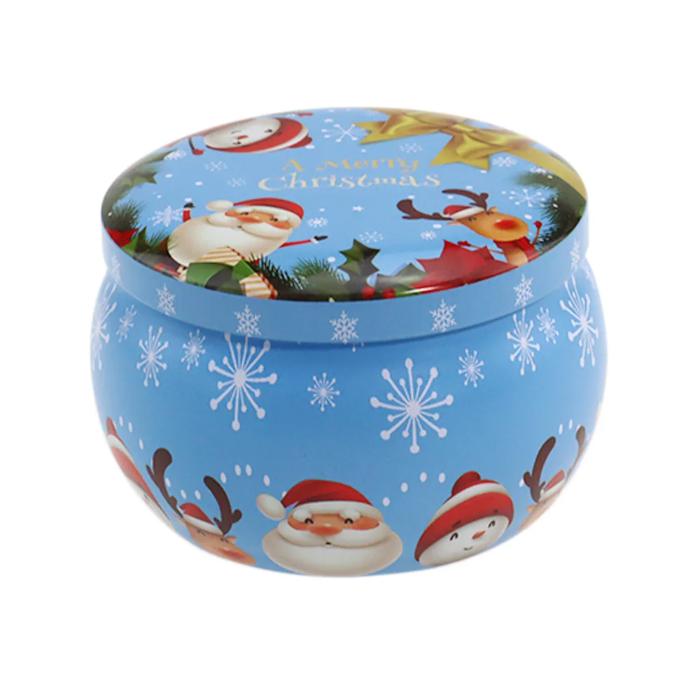 Christmas Scented Candle Jar With Hand Gift Box Candy Flower Tea Tinplate Box Round Drum Shaped Metal Tin Can