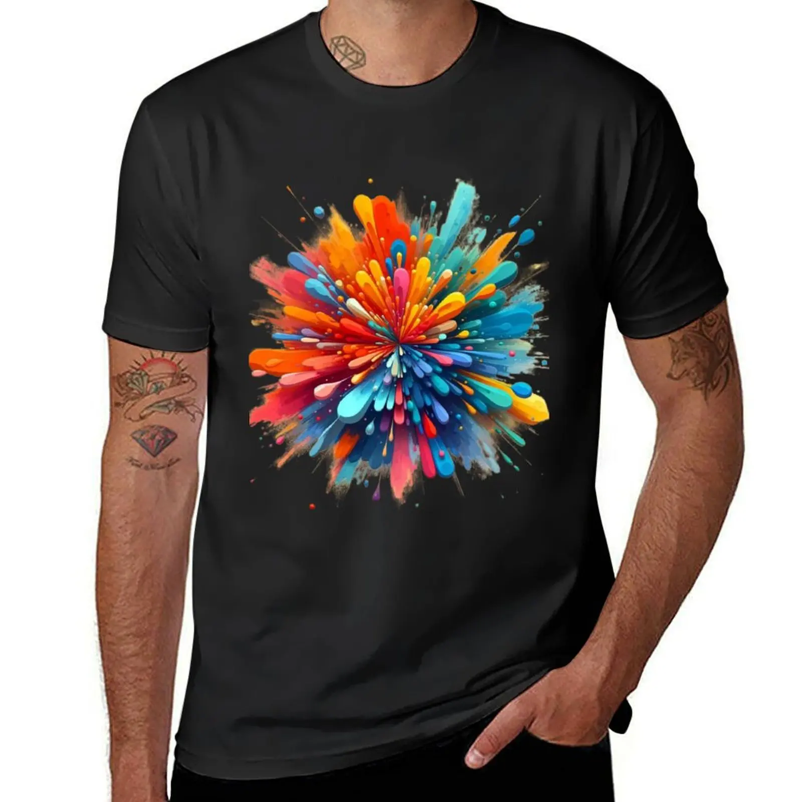 Creative Chaos: Burst of Color T-Shirt vintage tops quick-drying mens graphic t-shirts hip hop