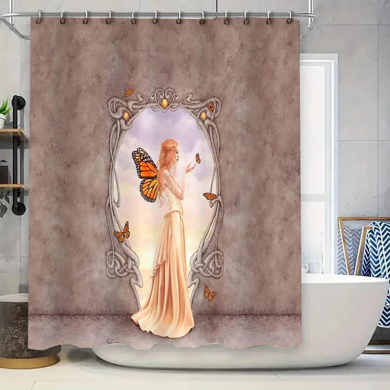 

Floral Butterfly Shower Curtain Vintage Botanical Washable Fabric Decor Bathroom Set
