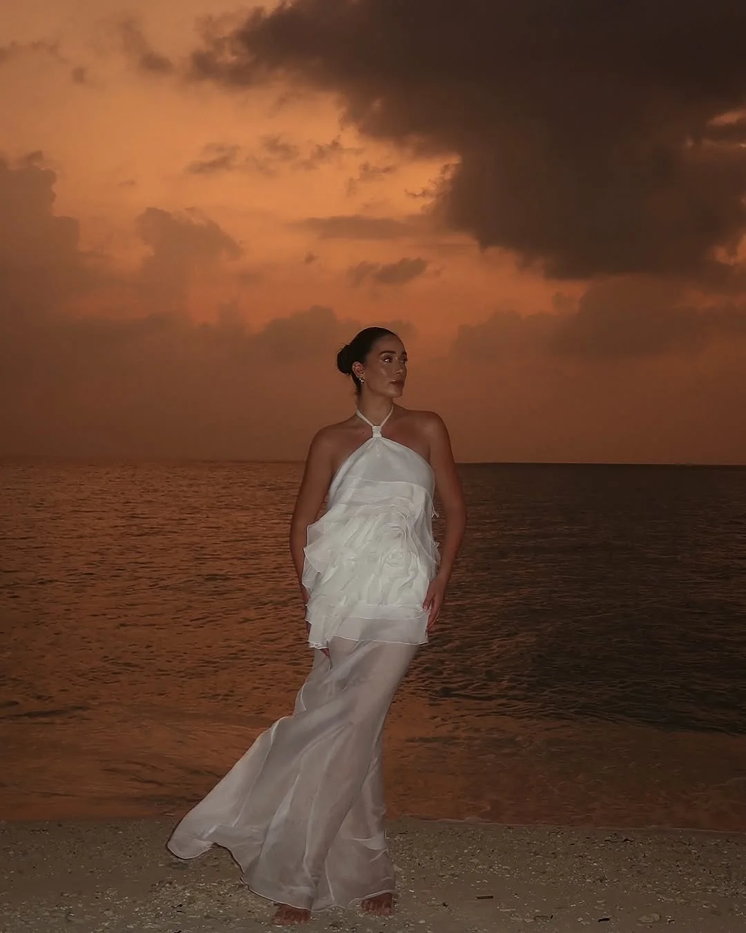 Bonito marfim seda chiffon noite maxi vestido halter em camadas flor feminino vestidos de festa de férias vestido de convidado de casamento vestidos formais