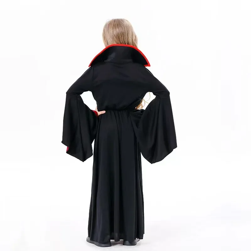 Mädchen-Vampir-Königin-Halloween-Kostüm Kinder Gothisches Schwarz-Rotes Langes Kleid mit Stehkragen Festtagsparty Kostüm Cosplay-Outfit – Detail 6