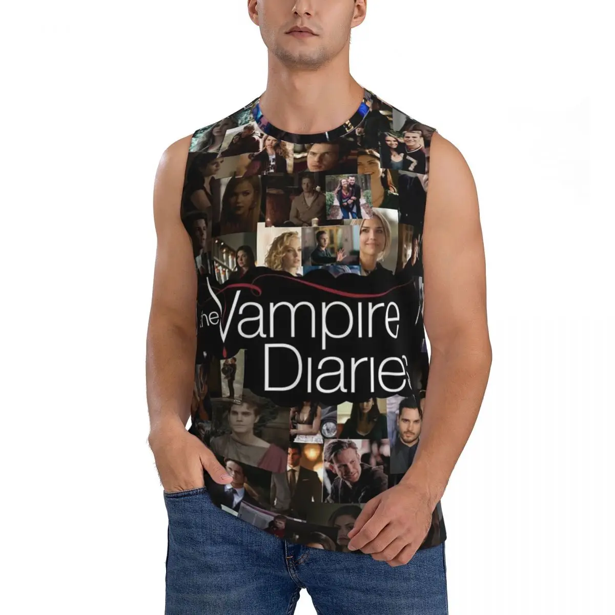 The Vampire Diaries Damon Salvatore Men Sleeveless Tank Tops Quick Dry Breathable Gym Fitness Running Summer Casual Sport Vest