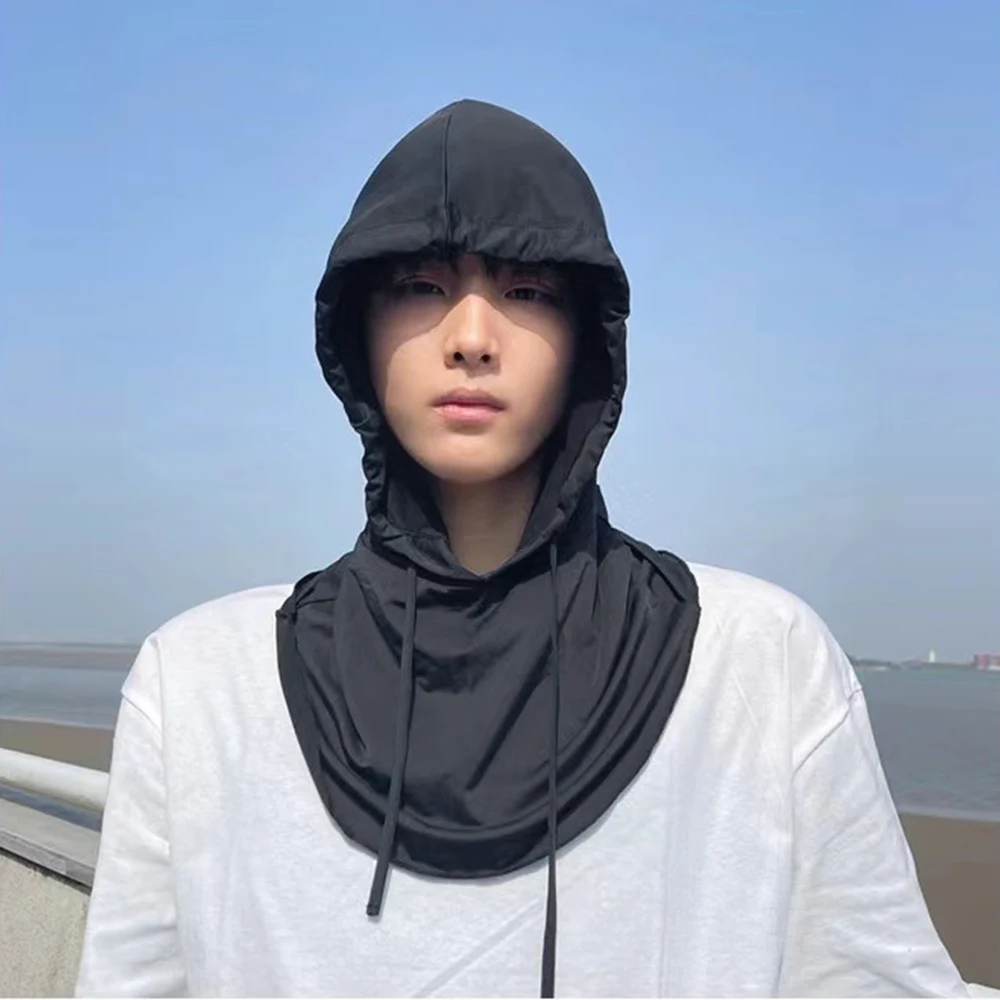 Summer UV Protection Neck Wrap Cover with Hooded Hat Outdoor Anti-Sun Face Scarf Ice Silk Mask Face Cover Sunscreen Neck Wrap