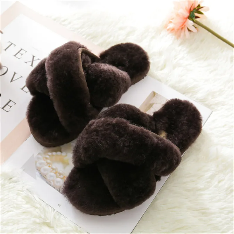 

2023 New Arrival Women Fashion Sheep Hair Slippers Unisex Candy-Colored Flat-heeled Winter and Autumn Slippers Size 34~40