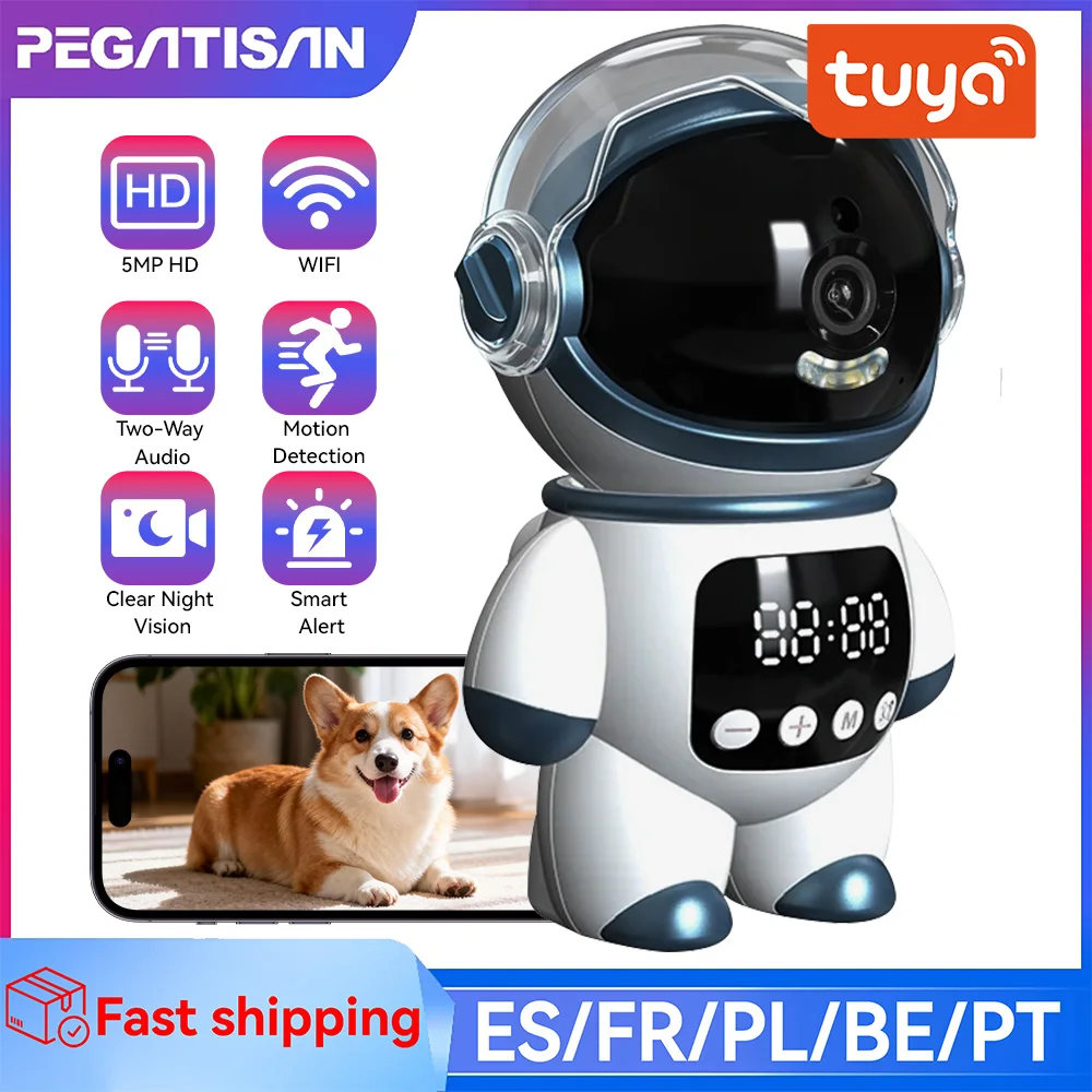 

5MP PTZ WiFi Tuya Smart Camera Two Way Audio Indoor Astronaut Robot Baby Monitor Motion Detection Night Vision Webcam Pet Camera