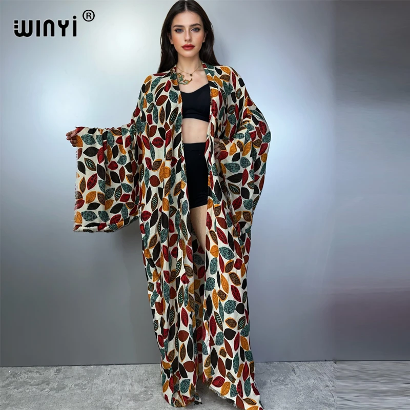 

WINYI boho print kimono fashion kaftan beachwear Cardigan evening dress abaya dubai luxury cover-ups beach outfit women kaftan