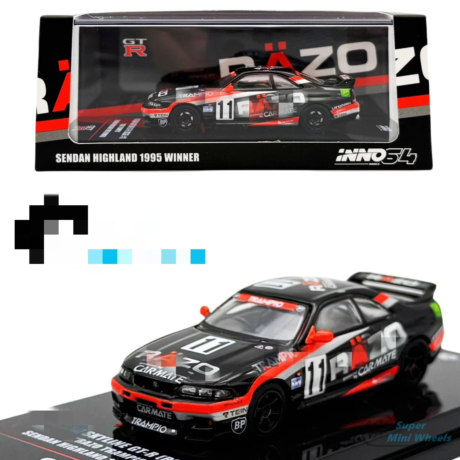 

INNO64 1:64 GT-R R33 # 11 Razor Trampio Sendan Highland 1995 года, литая под давлением модель автомобиля Winner, ограниченная серия