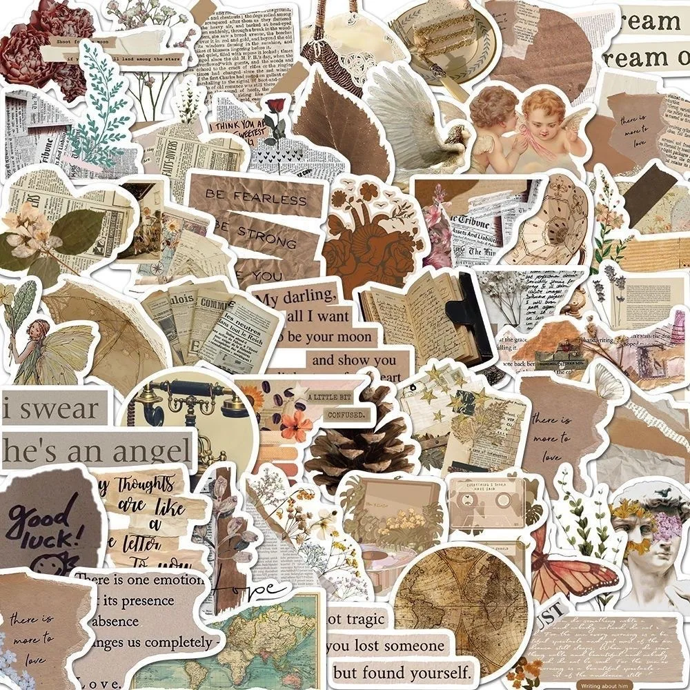 50 old British newspaper stickers, graffiti stickers, DIY diary phone cases, handmade scrapbooks, aesthetic stickers