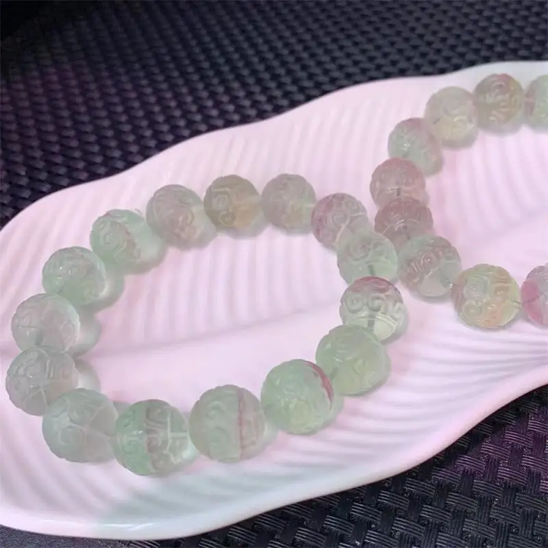 13.7MM Natural Fluorite Mosaic Bead Bracelet Women Reiki Healing Energy Stretch Bangles Yoga Jewelry Couple Gifts 1PCS