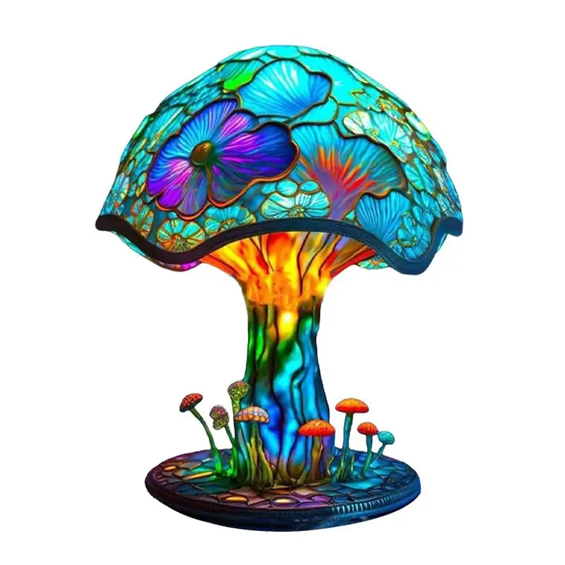 

Mushroom Lamp Colorful Painting Resin Mushroom Table Lamp Bedside Lamp Bohemian Resin Plant Series Night Light Home Statue For