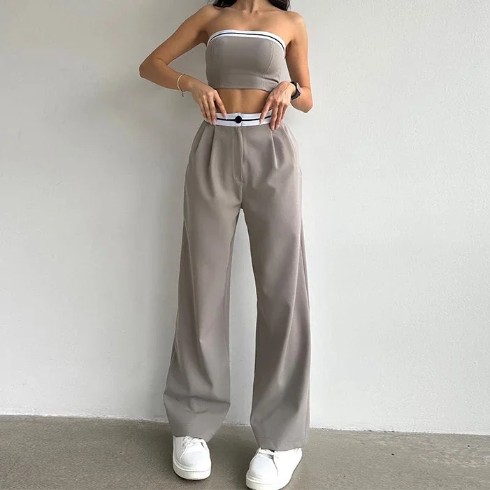 Sporty Crop Top Pants Set Elegant Tracksuit Women Tank Y2k Tops Pant Sets Two Pieces Set Sweatshirts Trousers Matching Sets