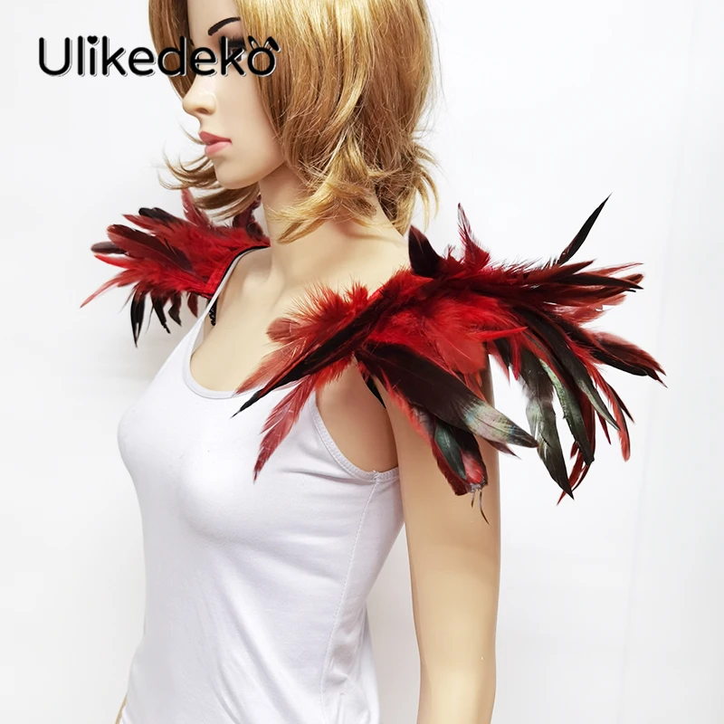 Charretera gótica de plumas para mujer, capa de hombro, Bolero, chal de plumas, encogimiento de hombros, accesorios de fiesta de Cosplay de