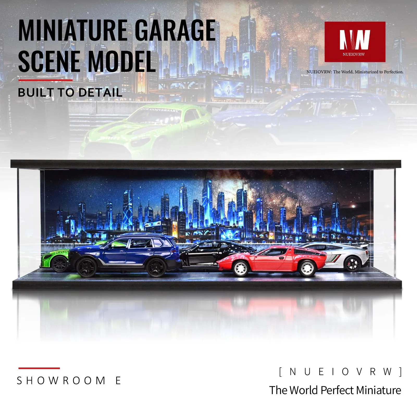 Diorama 1:64 1:43 Car Showroom Scene Garage Model, City Street Car Parking Lot Building Display Case for Diecast Car Storage