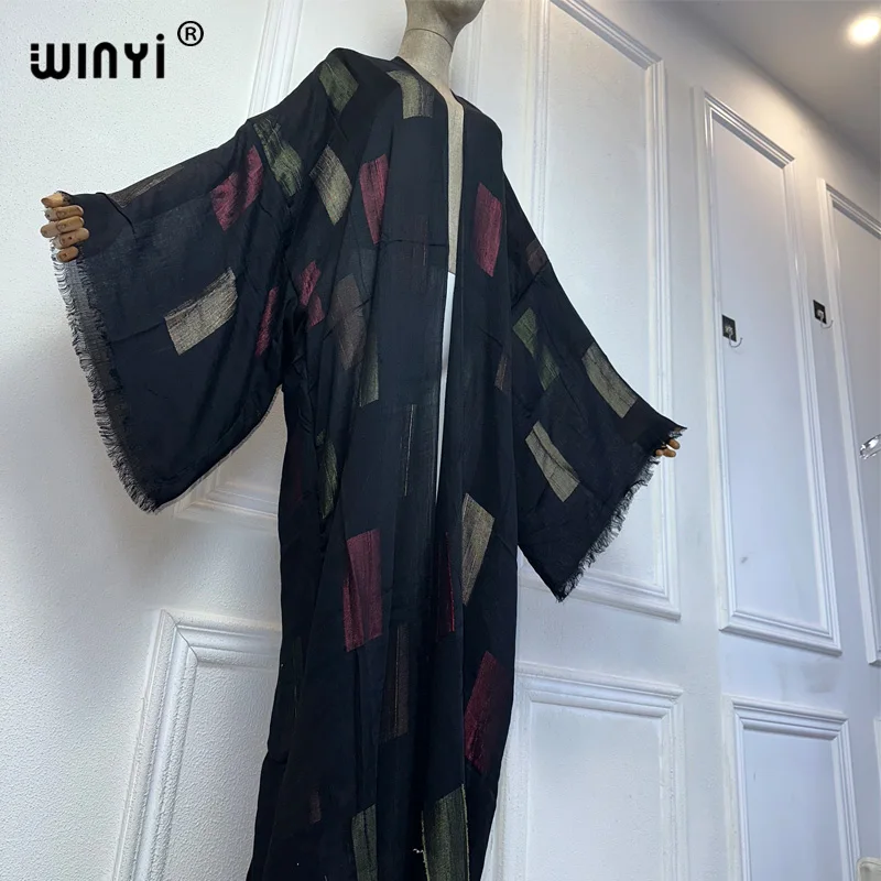 WINYI letnie Retro farbowane kimono okrycie plażowe strój kąpielowy eleganckie afrykańskie kobiety długa seksowna wakacyjna sukienka plażowa Kimono