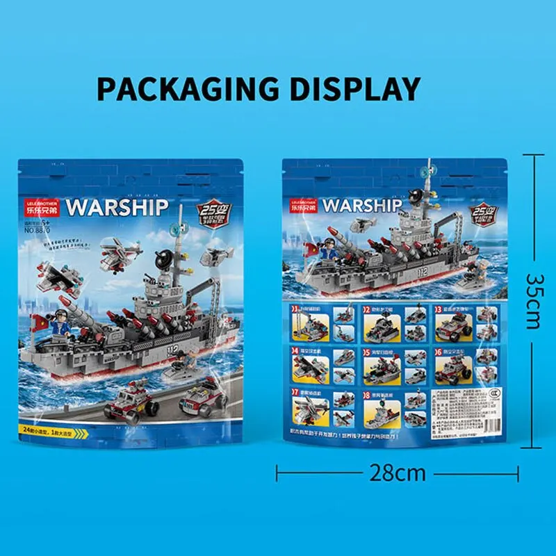 554PCS Army Ocean Cruiser Warship Building Blocks Aircraft Weapon Ship Bricks City Toys for Children Boy and Girl