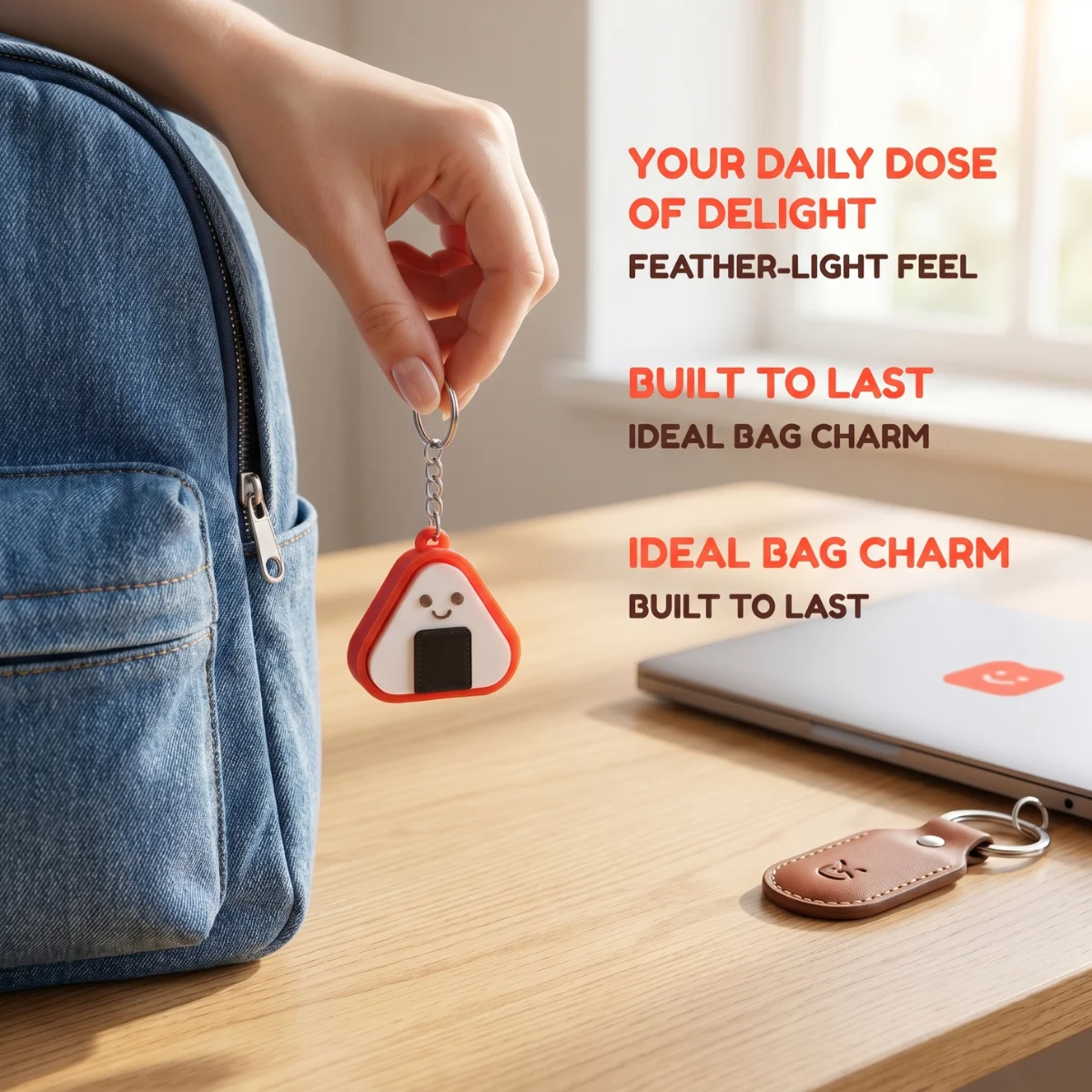 Cute Japanese Food Keychain, Kawaii Onigiri/Sushi/Tempura Bag Charm with Sturdy Metal Key Ring